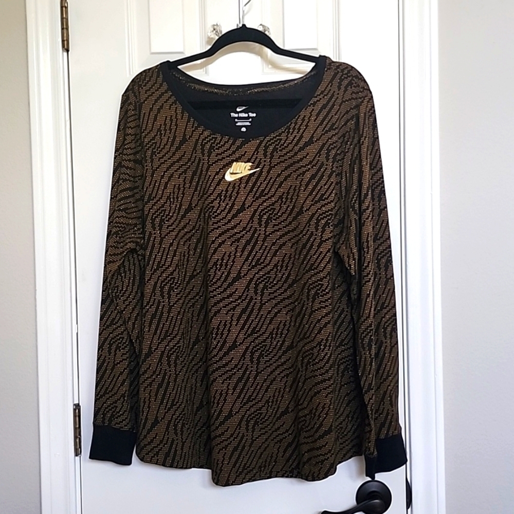 NWT The Nike Tee Long Sleeved Zebra Black Gold Size 1X​​​​​